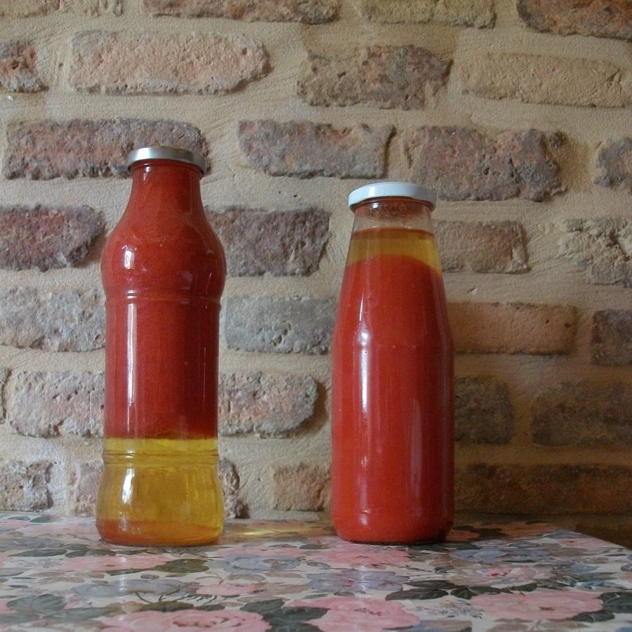 Two bottles of homemade passata